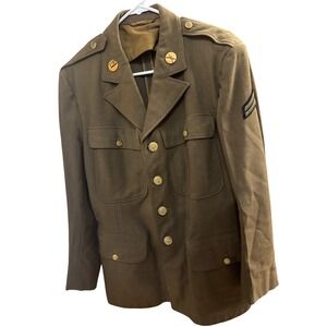 Vintage WWII US Army Wool Dress Tunic Jacket Olive Drab Military Uniform Coat